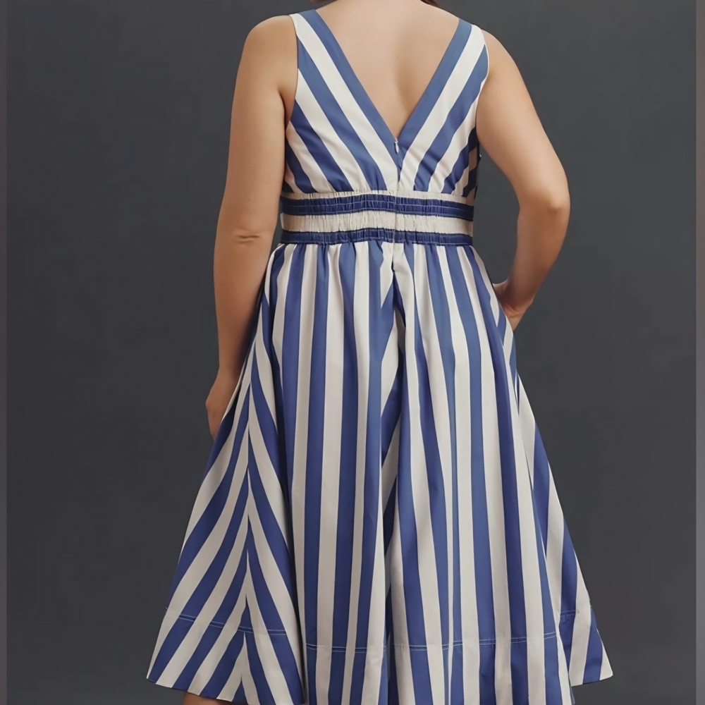 Anthropologie Navy and White Backless Dress